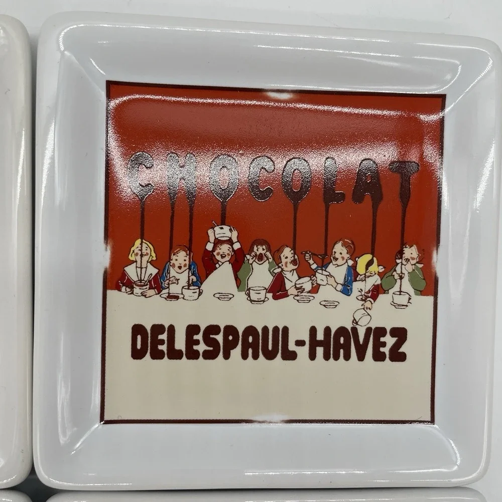 Pottery Barn CHOCOLAT Delespaul-Havez Art Square Coasters Nouveau 4 Cork Back